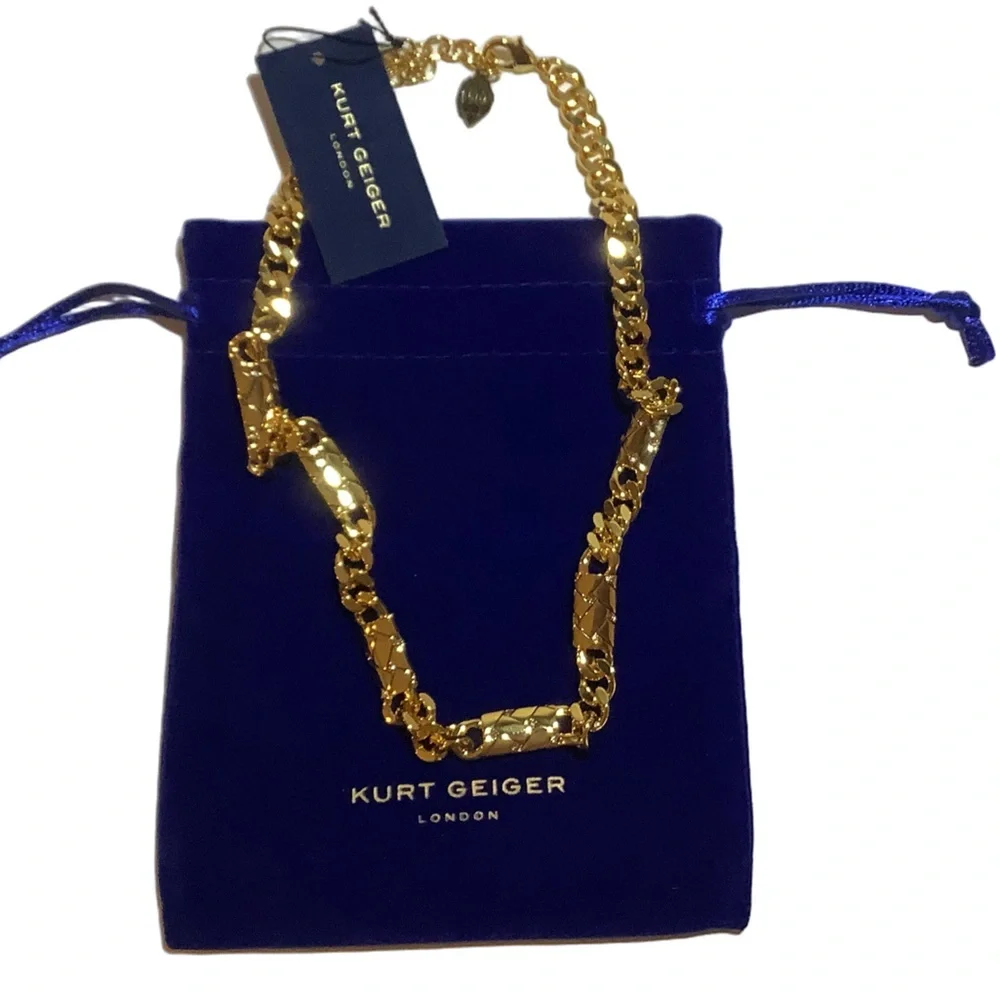 Kurt Geiger London Crystal Quilted Chain Collar Necklace New - Picture 4 of 6